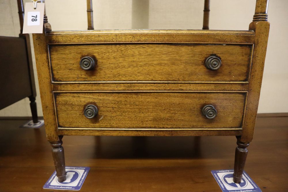 A pair of Georgian style mahogany two tier occasional tables, width 48cm, depth 40cm, height 70cm